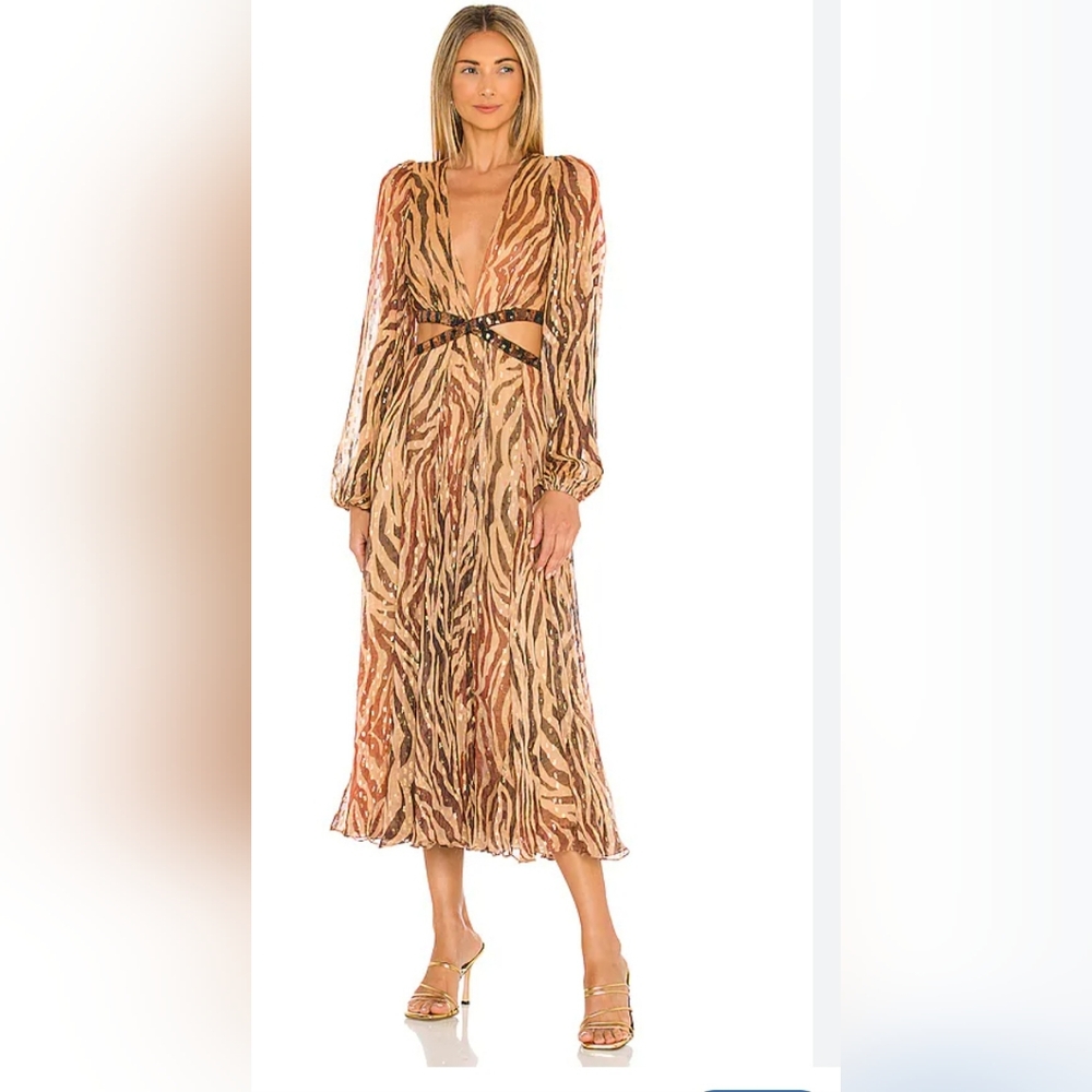 Rococo Sand Tan Plunge Bishop Sleeve Gown